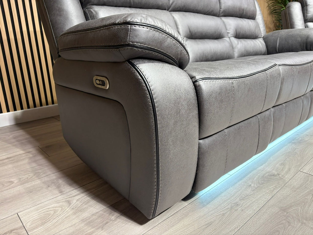 DFS Eigar Style Fabric 3+2 Seater Sofa Set Power Recliners + LED Lights RRP £2399