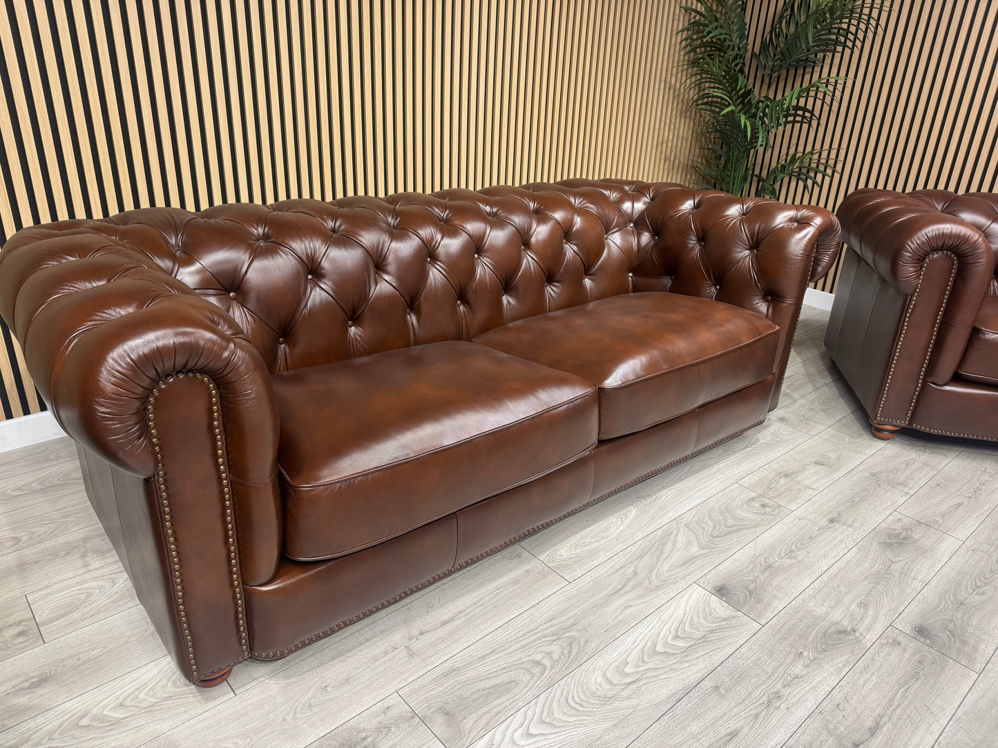 At The Helm Shackleton Style 3 Seater + 2 Armchairs Leather Chesterfield Sofa Set