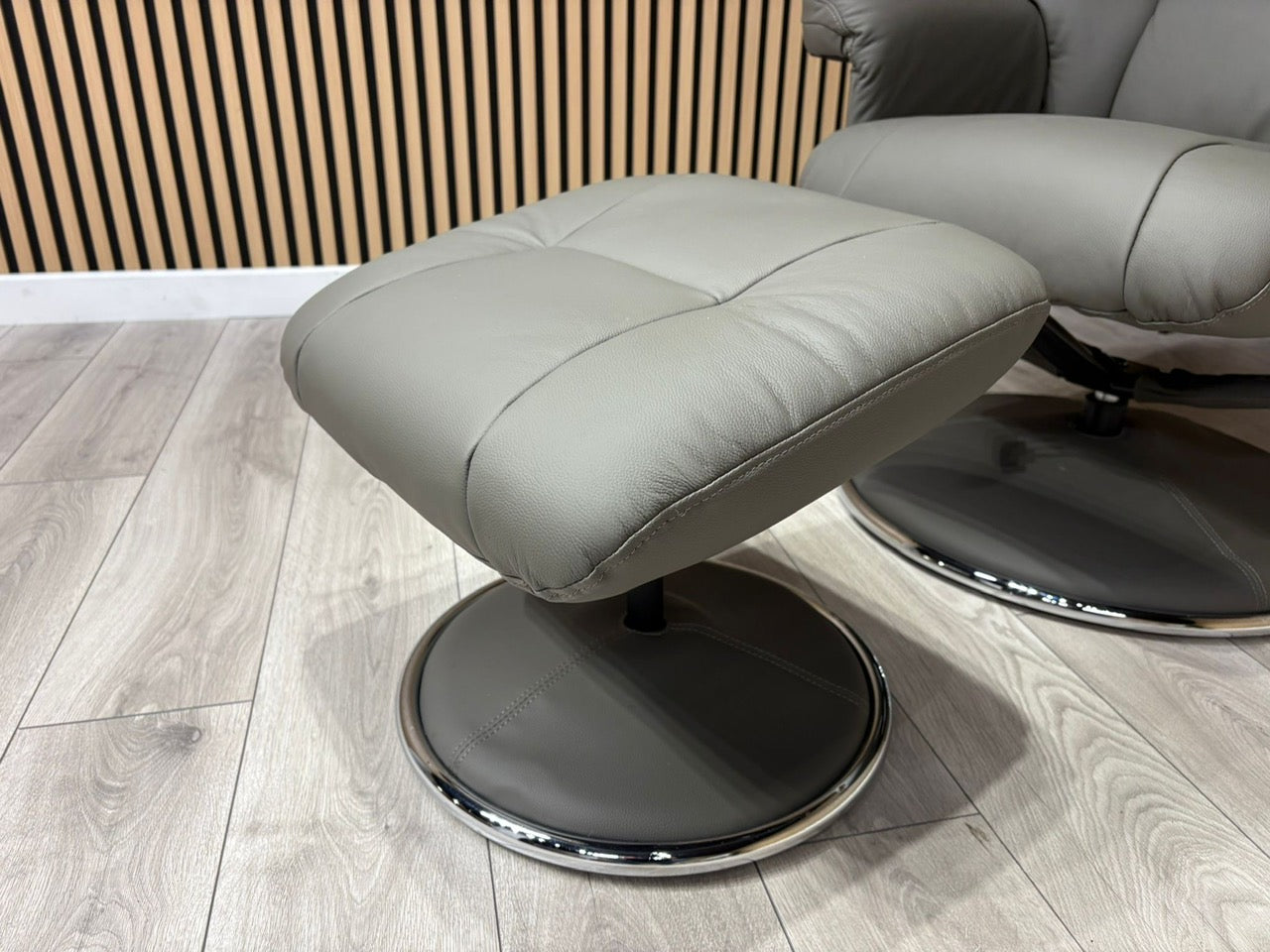 John Lewis Sample Leather Relaxed Swivel Recliner Chair + Footstool - RRP £1099