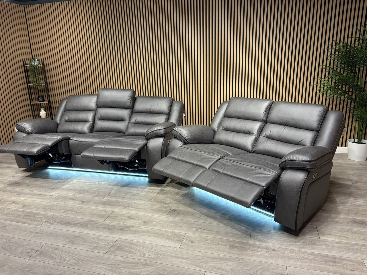 DFS Eigar Style Fabric 3+2 Seater Sofa Set Power Recliners + LED Lights RRP £2399