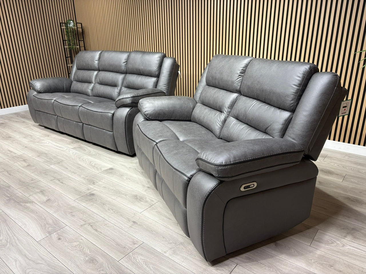 DFS Eigar Style Fabric 3+2 Seater Sofa Set Power Recliners + LED Lights RRP £2399