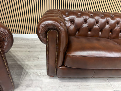 At The Helm Shackleton Style 3 Seater + 2 Armchairs Leather Chesterfield Sofa Set