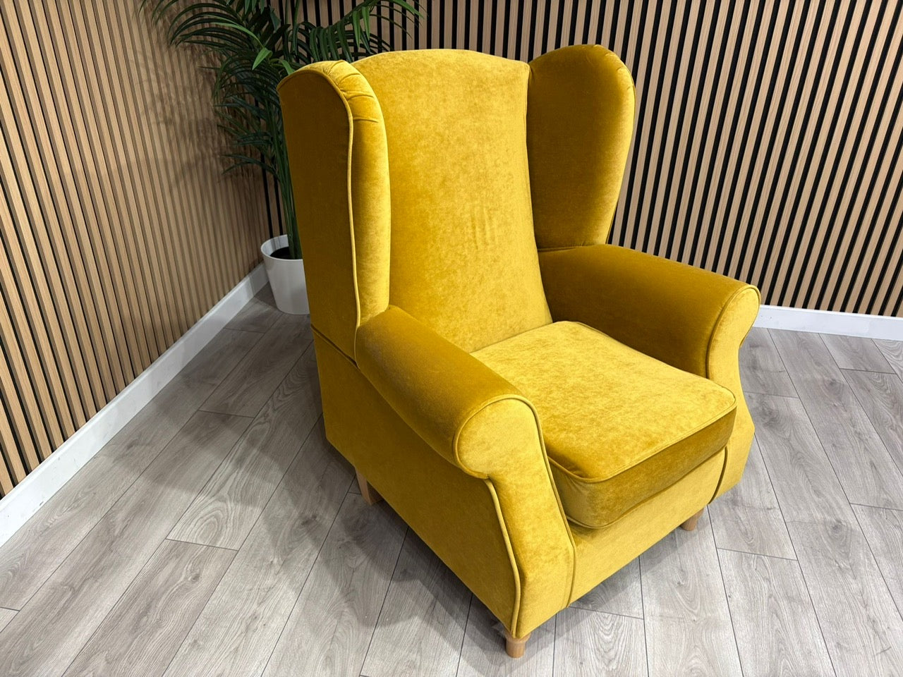 Habitat Fabric Wingback Chair / Armchair, Mustard - RRP £999