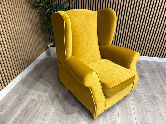 Habitat Fabric Wingback Chair / Armchair, Mustard - RRP £999
