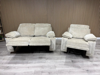 DFS Sample - Cadenza Style Fabric 2 Seater + Armchair Power Sofa Set - RRP £2488