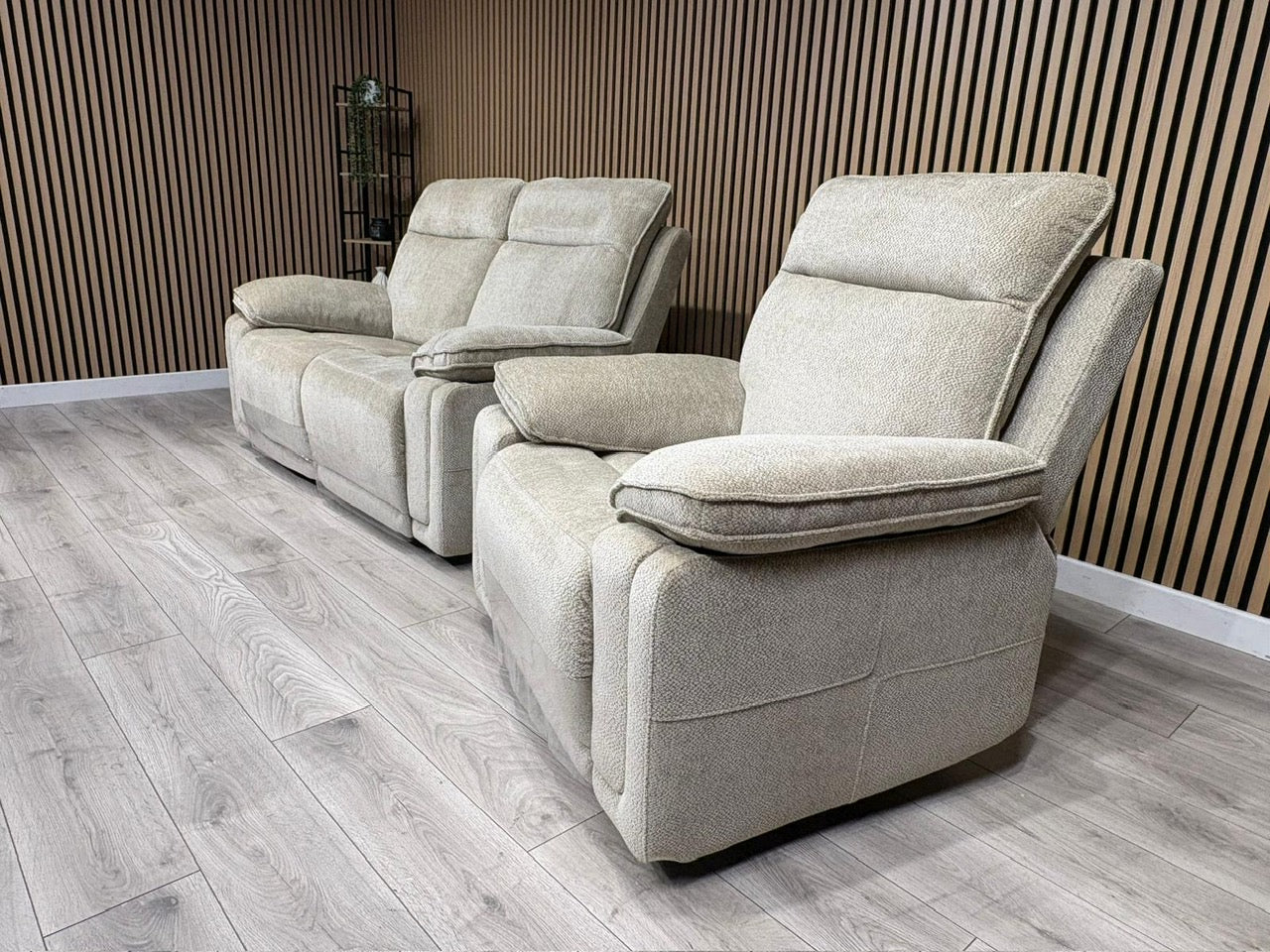 DFS Sample - Cadenza Style Fabric 2 Seater + Armchair Power Sofa Set - RRP £2488