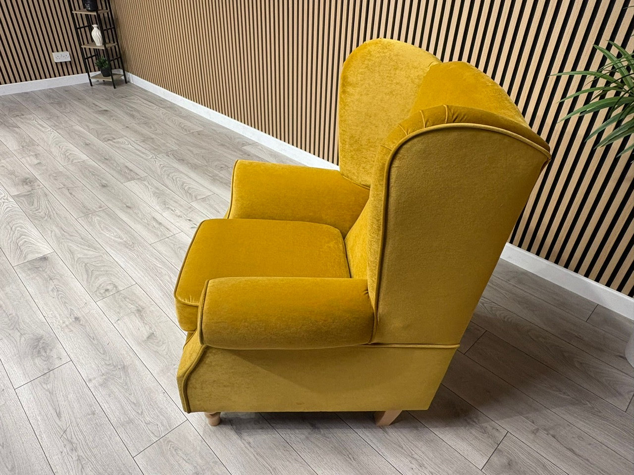 Habitat Fabric Wingback Chair / Armchair, Mustard - RRP £999