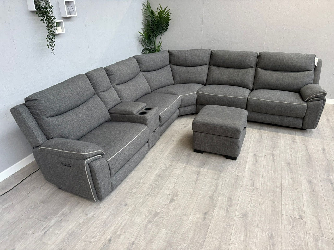 DFS Trek Fabric 2 Corner 2 Power Recliner Sofa with Console + Footstool - RRP £2578