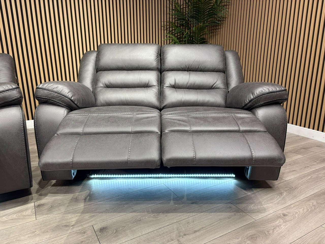 DFS Eigar Style Fabric 3+2 Seater Sofa Set Power Recliners + LED Lights RRP £2399
