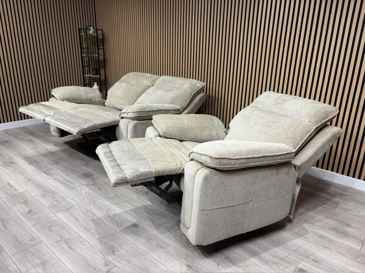 DFS Sample - Cadenza Style Fabric 2 Seater + Armchair Power Sofa Set - RRP £2488