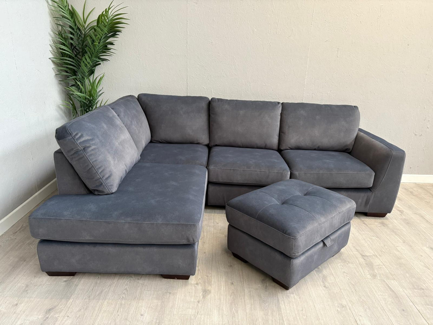 Furniture Village Dinky LHF Fabric Corner Chaise End Sofa + Footstool, RRP: £1890