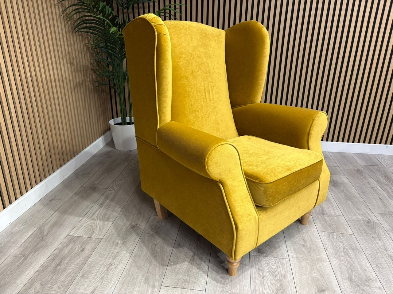 Habitat Fabric Wingback Chair / Armchair, Mustard - RRP £999