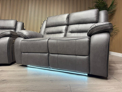 DFS Eigar Style Fabric 3+2 Seater Sofa Set Power Recliners + LED Lights RRP £2399