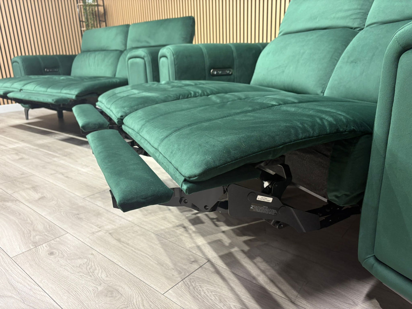 Furniture Village Elphaba Fabric 3+2 Seater Power Recliner Sofa Set with Storage Arms RRP £3240