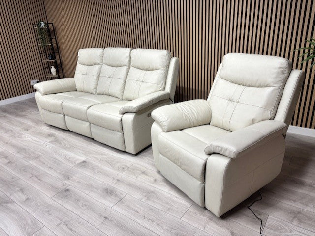 SOPHIA Leather 3 Seater Sofa + Armchair Set, Power Recliners RRP £3898