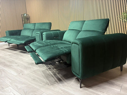 Furniture Village Elphaba Fabric 3+2 Seater Power Recliner Sofa Set with Storage Arms RRP £3240