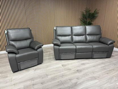 CANNES Leather 3 Seater + Armchair Set Power Recliners RRP £2895