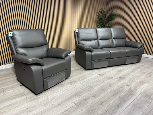 CANNES Leather 3 Seater + Armchair Set Power Recliners RRP £2895