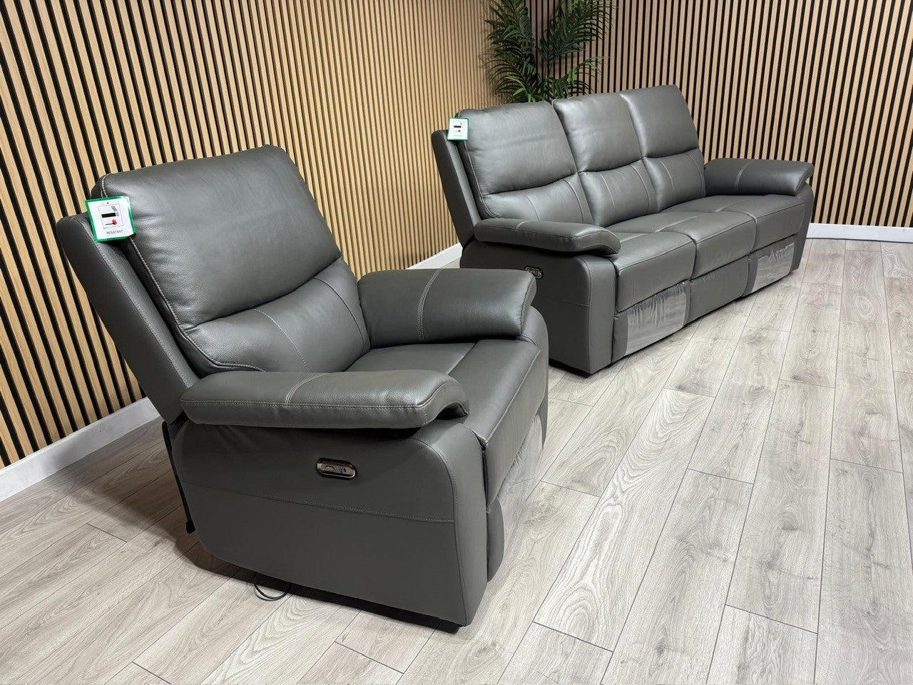 CANNES Leather 3 Seater + Armchair Set Power Recliners RRP £2895