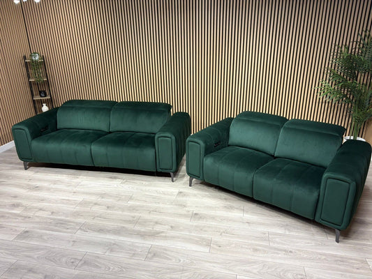 Furniture Village Elphaba Fabric 3+2 Seater Power Recliner Sofa Set with Storage Arms RRP £3240