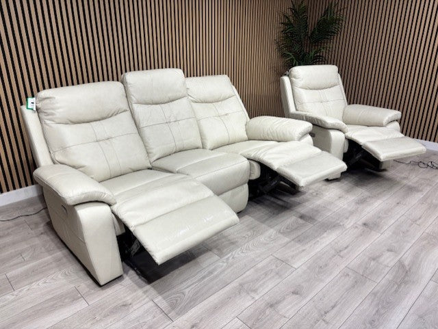 SOPHIA Leather 3 Seater Sofa + Armchair Set, Power Recliners RRP £3898