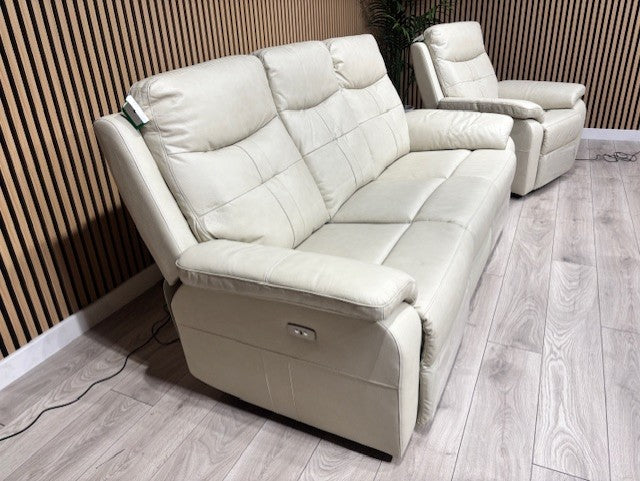 SOPHIA Leather 3 Seater Sofa + Armchair Set, Power Recliners RRP £3898