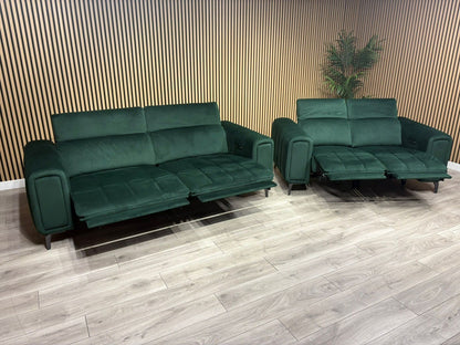 Furniture Village Elphaba Fabric 3+2 Seater Power Recliner Sofa Set with Storage Arms RRP £3240