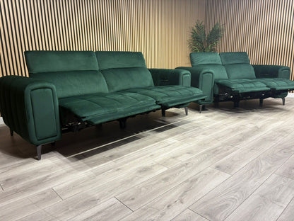 Furniture Village Elphaba Fabric 3+2 Seater Power Recliner Sofa Set with Storage Arms RRP £3240