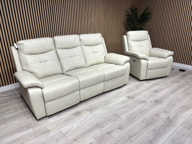 SOPHIA Leather 3 Seater Sofa + Armchair Set, Power Recliners RRP £3898