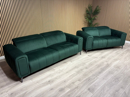 Furniture Village Elphaba Fabric 3+2 Seater Power Recliner Sofa Set with Storage Arms RRP £3240