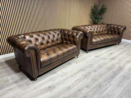 FV, At The Helm WALTER 3 Seater + 2 Seater Leather Chesterfield Sofa Set