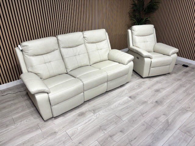 SOPHIA Leather 3 Seater Sofa + Armchair Set, Power Recliners RRP £3898