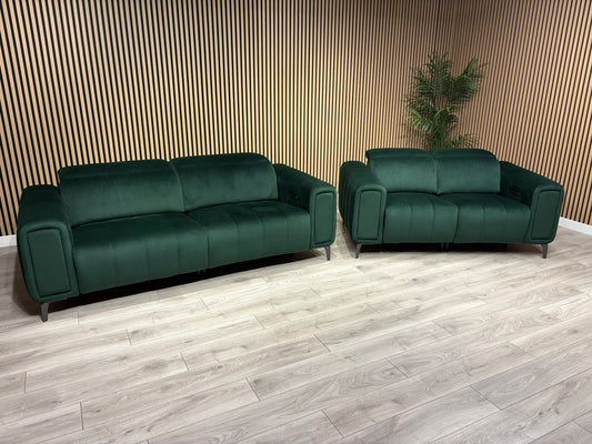 Furniture Village Elphaba Fabric 3+2 Seater Power Recliner Sofa Set with Storage Arms RRP £3240