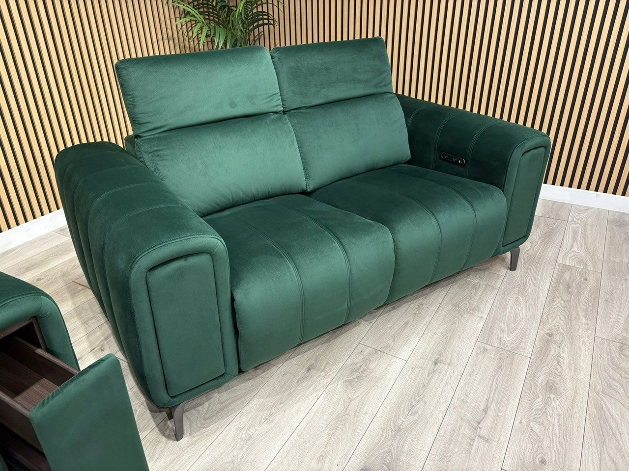 Furniture Village Elphaba Fabric 3+2 Seater Power Recliner Sofa Set with Storage Arms RRP £3240