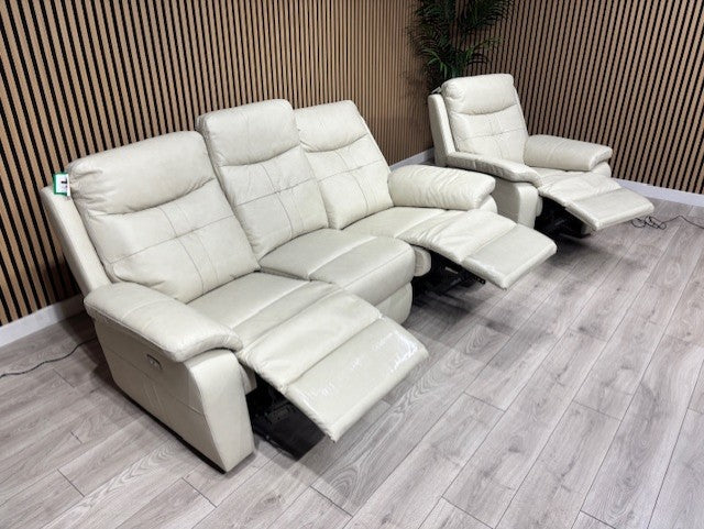 SOPHIA Leather 3 Seater Sofa + Armchair Set, Power Recliners RRP £3898