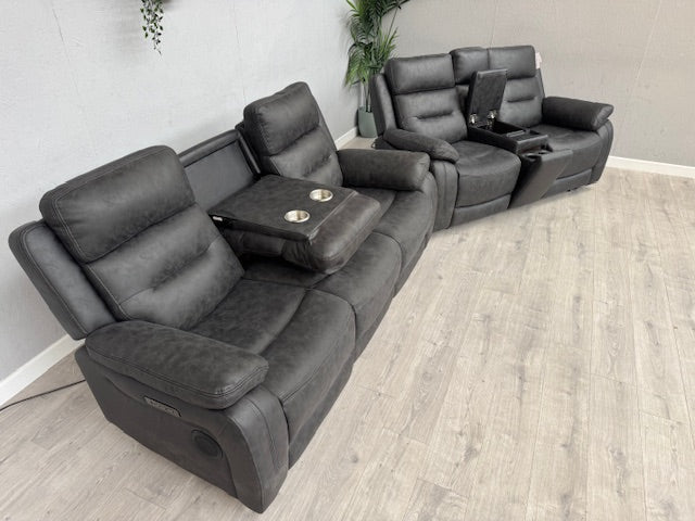DFS Pierson 3 Seater + 2 Seater Music Power Recliners + Table + Console RRP: £2598