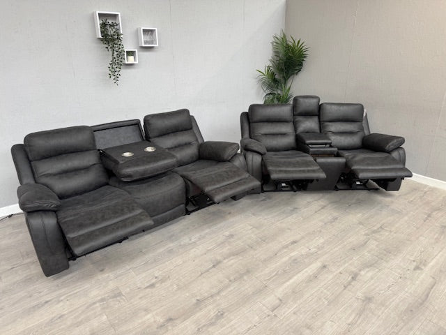 DFS Pierson 3 Seater + 2 Seater Music Power Recliners + Table + Console RRP: £2598