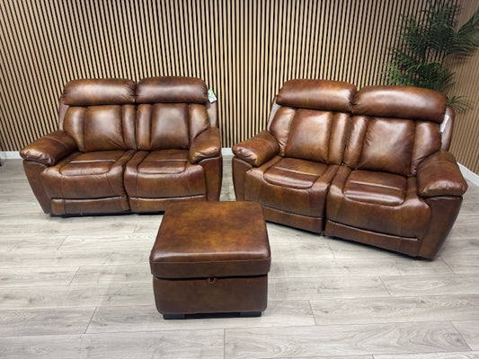 DFS Bravado Leather 2 Seater + 2 Seater + Footstool Sofa Set Power Recliners RRP: £4197
