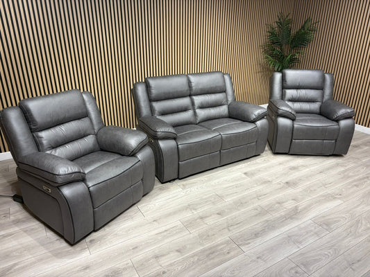 DFS Eigar Style Fabric 2 Seater + 2 Armchairs Sofa Set Power Recliners + LED Lights RRP £2599