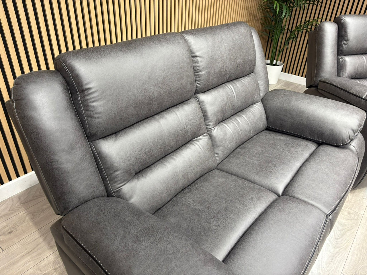 DFS Eigar Style Fabric 2 Seater + 2 Armchairs Sofa Set Power Recliners + LED Lights RRP £2599