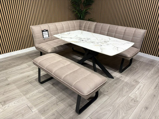 Furniture Village- LIMA Fabric Corner Bench + Dining Table Set, RRP: £1998