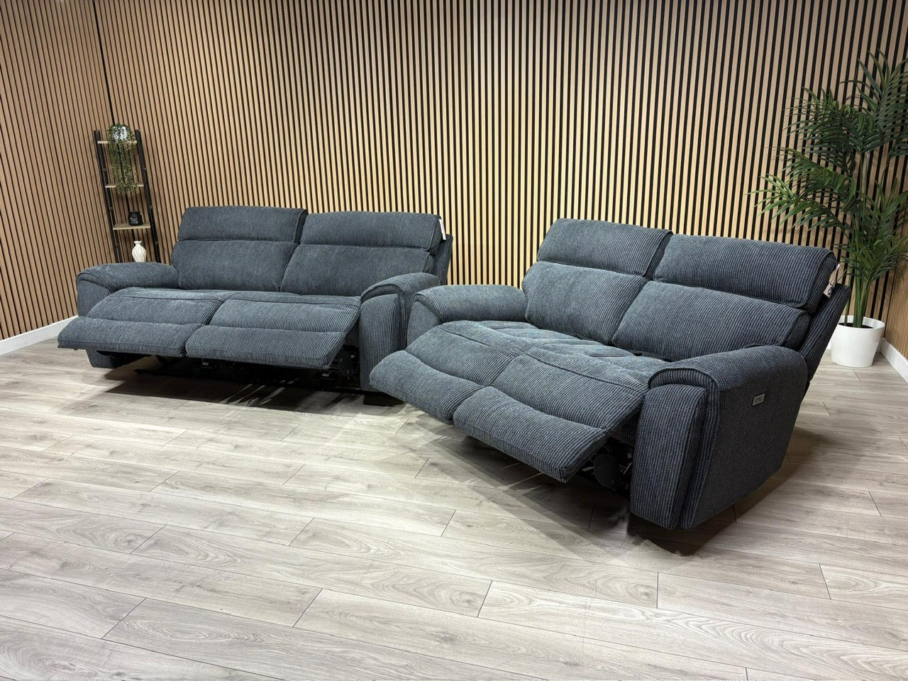 Atlanta - Fabric 3+2 Seater Sofa Set with Power Recliners, Coda Black - RRP £2478