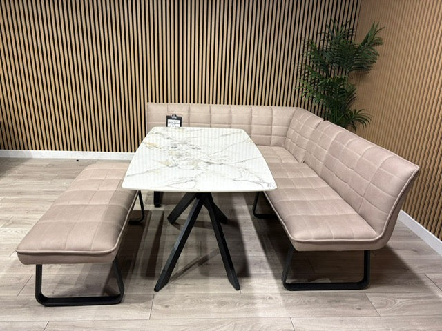 Furniture Village- LIMA Fabric Corner Bench + Dining Table Set, RRP: £1998