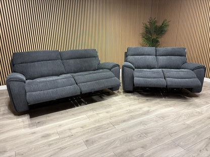 Atlanta - Fabric 3+2 Seater Sofa Set with Power Recliners, Coda Black - RRP £2478