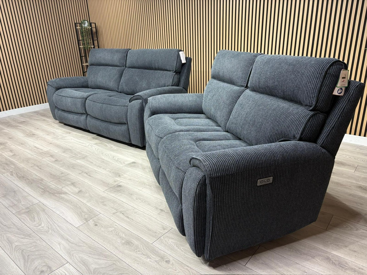 Atlanta - Fabric 3+2 Seater Sofa Set with Power Recliners, Coda Black - RRP £2478