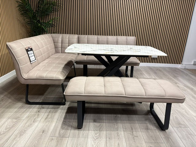 Furniture Village- LIMA Fabric Corner Bench + Dining Table Set, RRP: £1998