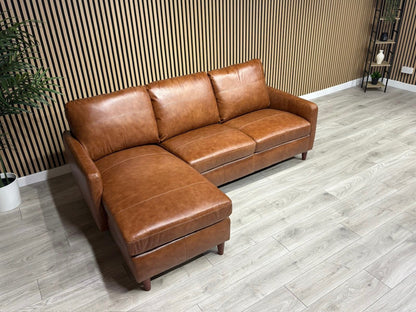 John Lewis BAILEY Style LHF Leather 3 Seater Chaise End Sofa, Tan - RRP £3,449