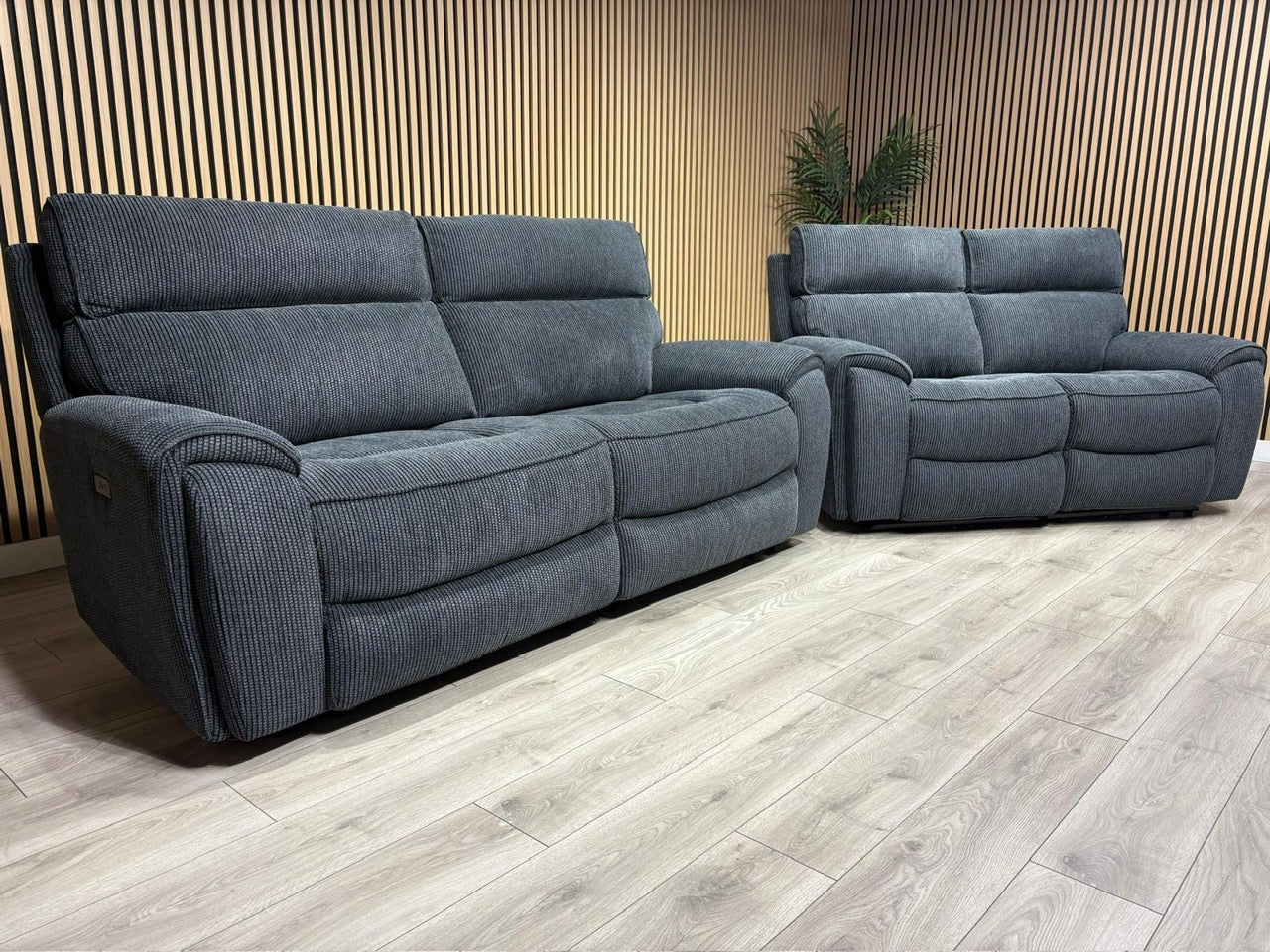 Atlanta - Fabric 3+2 Seater Sofa Set with Power Recliners, Coda Black - RRP £2478