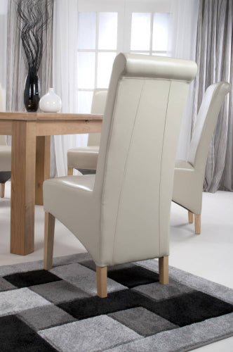 Cream Leather Roll Back Dining Chair Oak Legs