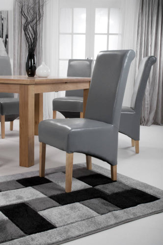 Putty Grey Leather Roll Back Dining Chair